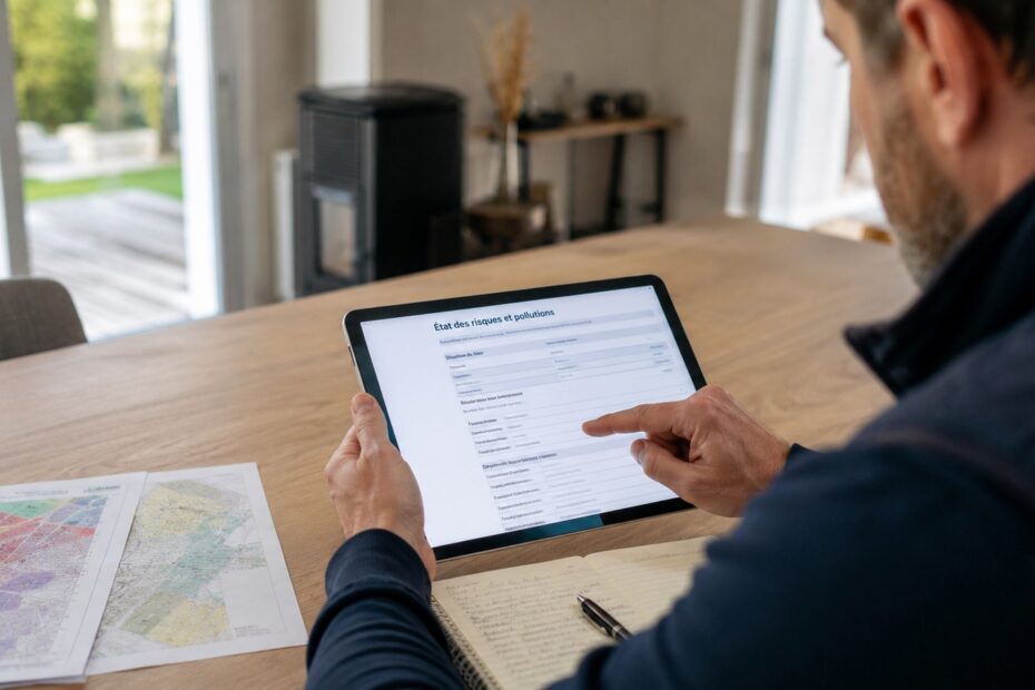 Diagnostiqueur immobilier consultant le formulaire ERP sur tablette numérique