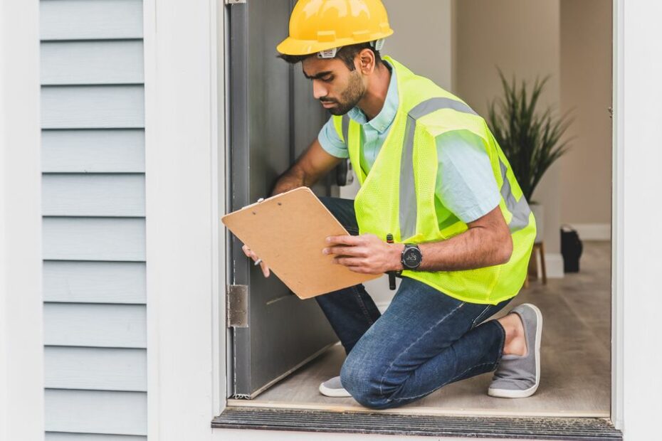 Diagnostiqueur immobilier realisant un test d infiltrometrie dans un logement